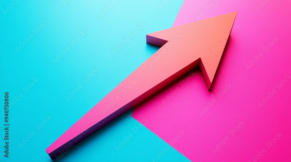 Red arrow pointing upwards on a blue and pink background. Red arrow pointing upwards on a blue and pink background.