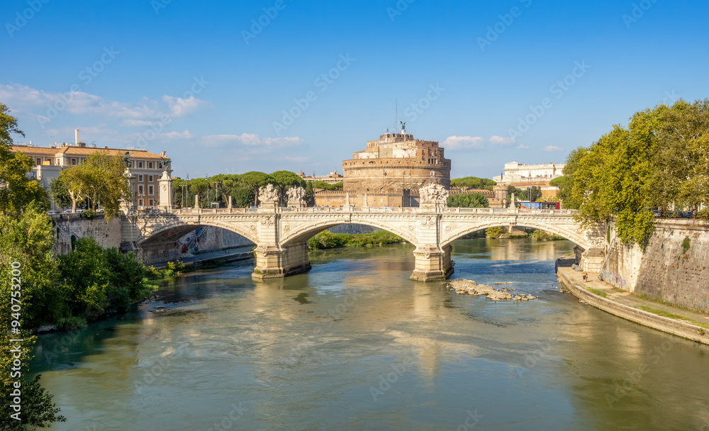 Bridge over River Tiber overlooking Castle of Sant'Angelo in Rome, Italy Bridge over River Tiber overlooking Castle of Sant'Angelo in Rome, Italy