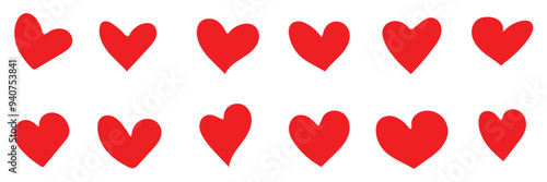 Heart, love, romance or valentine's day red heart. Heart vector icons. Artistic red heart love symbols isolated editable vector illustration.