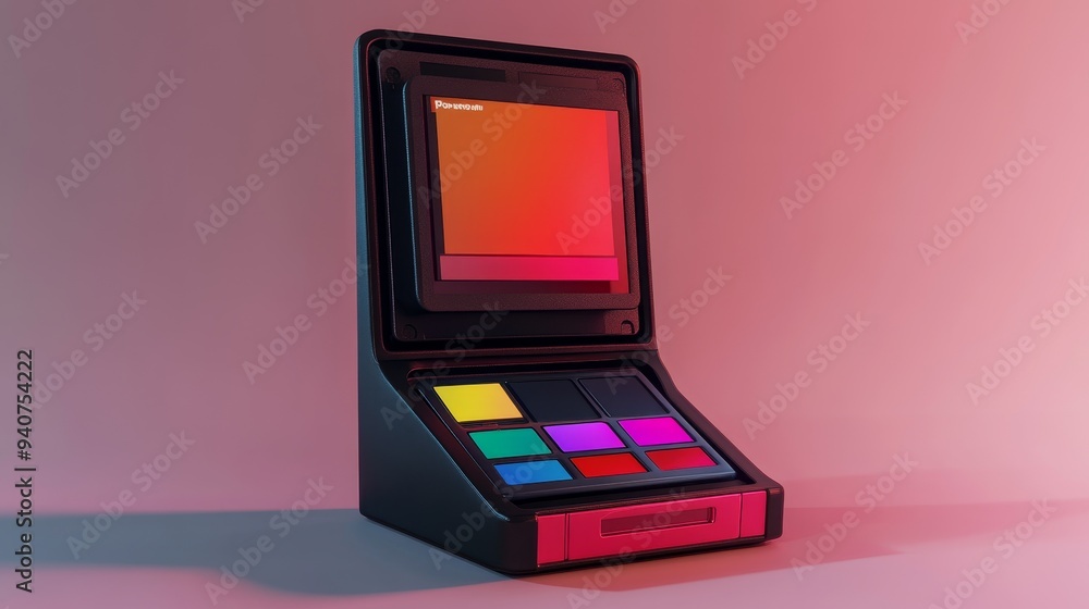 Retro computer with colorful buttons and screen, glowing in neon light. Perfect for 80s or technology themed projects. Retro computer with colorful buttons and screen, glowing in neon light. Perfect for 80s or technology themed projects.