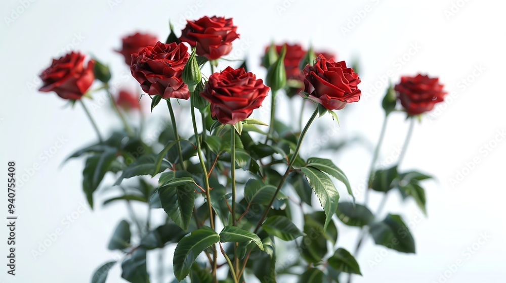 Fototapeta premium Bouquet of red roses on white background