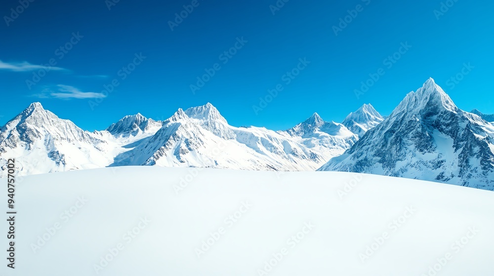Winter mountains with a blanket of snow, focus on winter landscape and majestic beauty, clear outdoor scene Winter mountains with a blanket of snow, focus on winter landscape and majestic beauty, clear outdoor scene