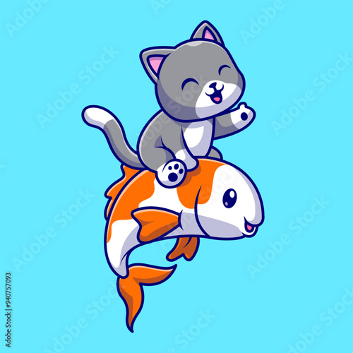 Cute Cat Playing With Fish Cartoon Vector Icon Illustration.
Animal Nature Icon Concept Isolated Premium Vector. Flat
Cartoon Style