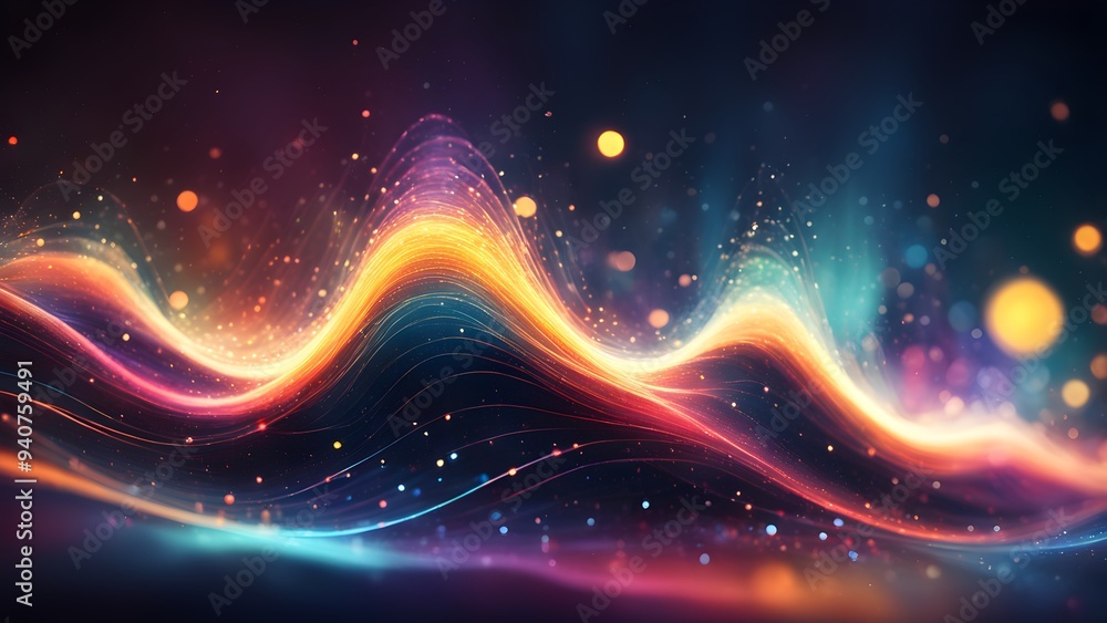 Fototapeta premium A colorful wave of light with a lot of dots and sparkles