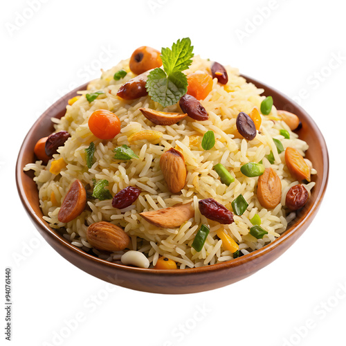 delicious kabuli pulao with dry fruits isolated on transparent background photo