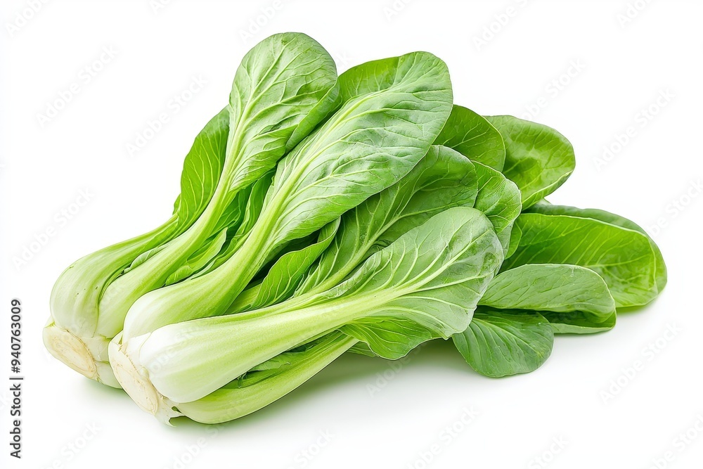 A bunch of fresh bok choy, a leafy green vegetable, ideal for cooking and salads. A bunch of fresh bok choy, a leafy green vegetable, ideal for cooking and salads.