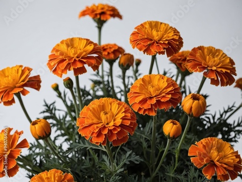 Vibrant Orange Marigold Blossoms Against Neutral Background