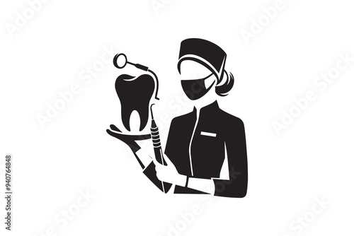 dental hygienist silhouette. Dentist vector silhouette illustration