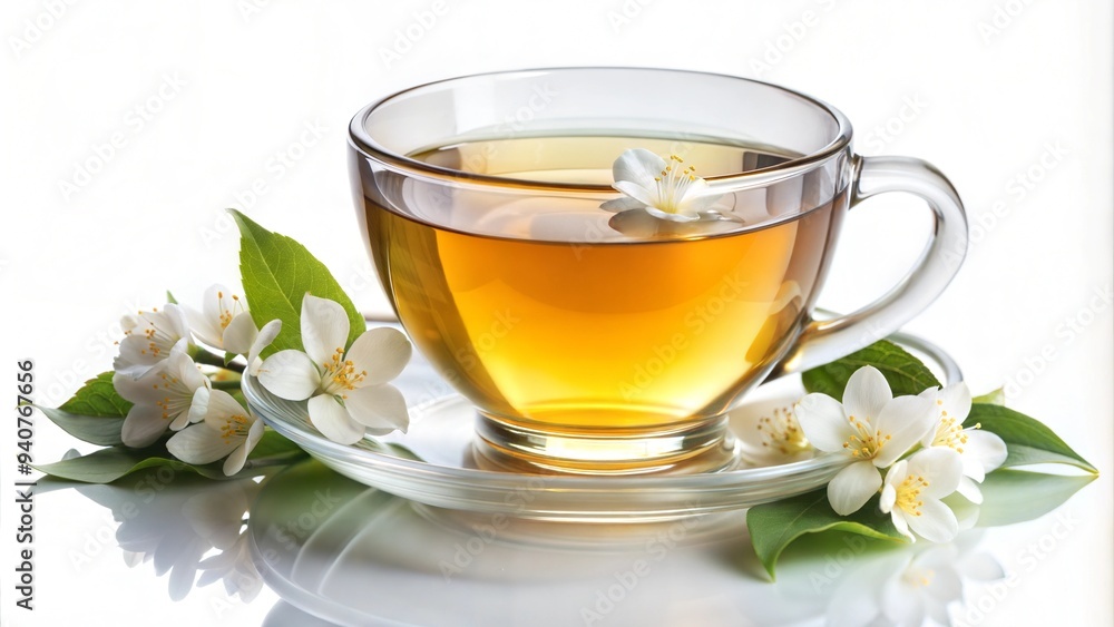 Exquisite Jasmine Green Tea Leaves on White Isolated Background. Fragrant Herbal Beverage Concept for Relaxation, Aromatherapy, Natural Remedies. Organic Tea Leaves Assortment for Tea Lovers and Welln Exquisite Jasmine Green Tea Leaves on White Isolated Background. Fragrant Herbal Beverage Concept for Relaxation, Aromatherapy, Natural Remedies. Organic Tea Leaves Assortment for Tea Lovers and Welln