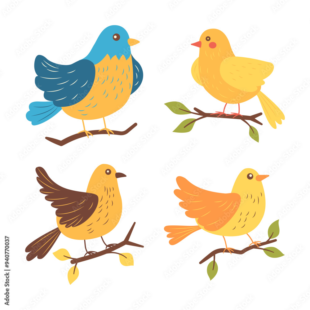 custom made wallpaper toronto digitalCute Colorful Dove Pigeon Bird Animal Cartoon Character Perched on Tree Branch