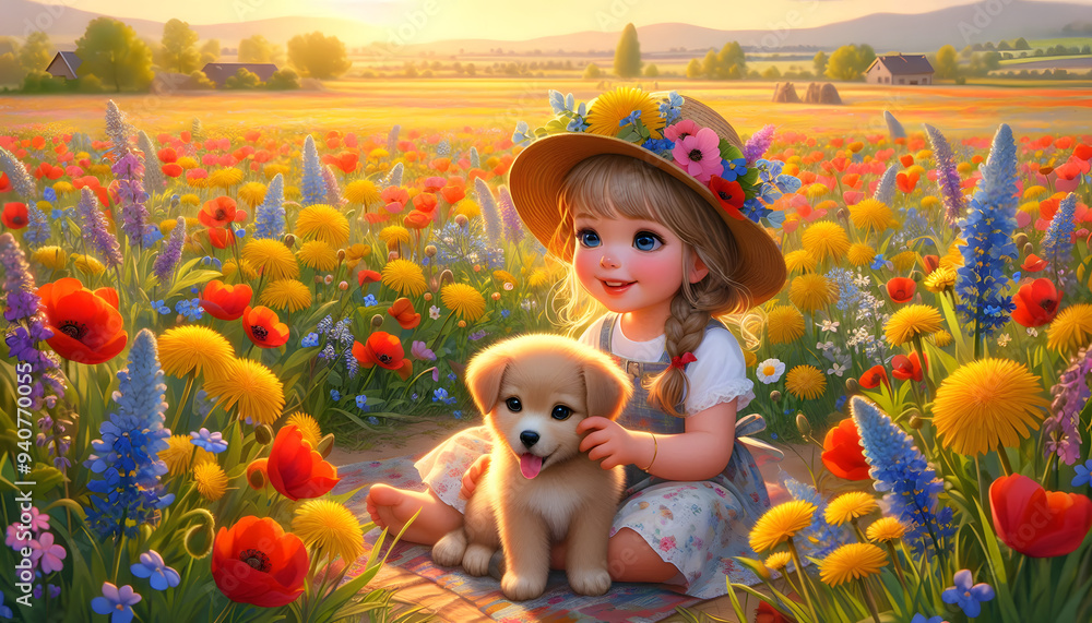 Fototapeta premium A happy moment in a field of wild flowers