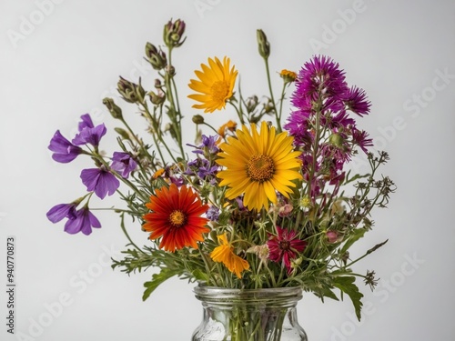 Wallpaper Mural Vibrant Wildflower Bouquet in Clear Glass Jar Against White Background Torontodigital.ca