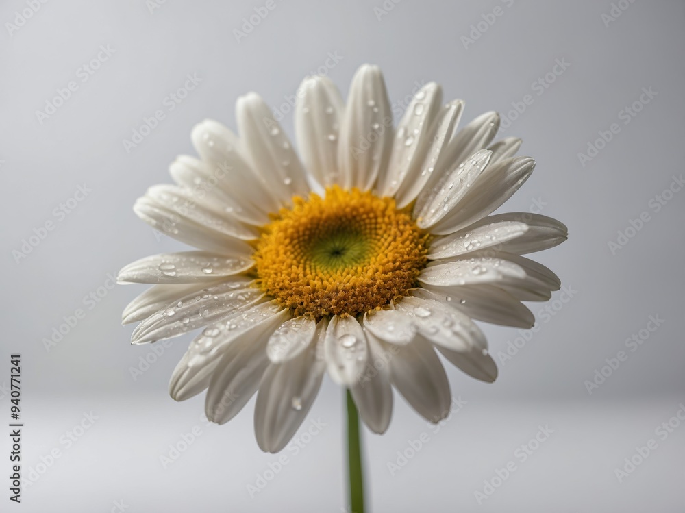 Portrait of a single daisy flower adorned with delicate dewdrops Portrait of a single daisy flower adorned with delicate dewdrops