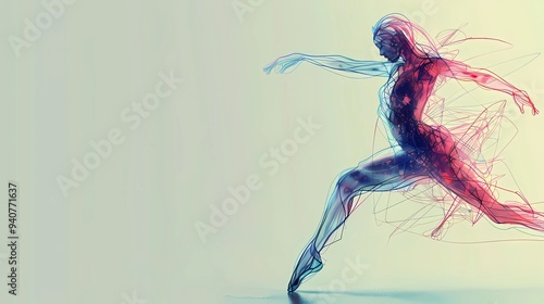 A graceful dancer caught in mid-motion, dancer's figure is outlined with vivid, hand-drawn lines, contrasting sharply with the smooth, realistic background, Generative AI illustrations. photo