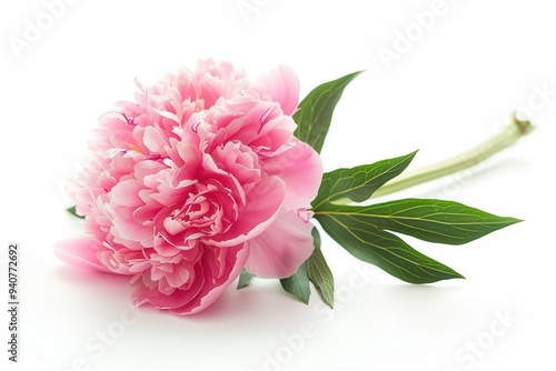 Fototapeta Naklejka Na Ścianę i Meble -  Peony: Beautiful Lying Pink Peony Flower on White Background