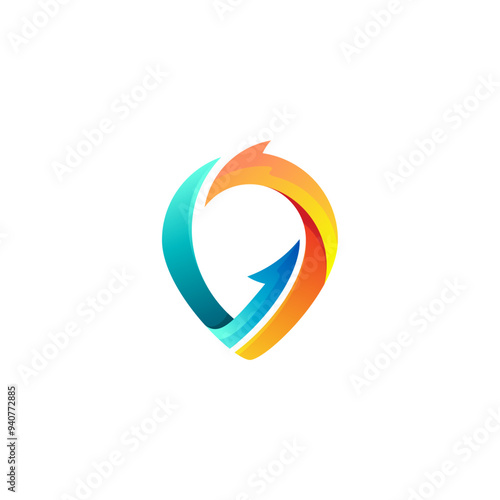 Free Download Arrow logo with location design combination, 3d colorful design - GFXLoad