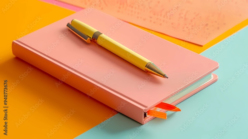 A notebook with a pen, pastel colors, Generative AI illustrations. A notebook with a pen, pastel colors, Generative AI illustrations.