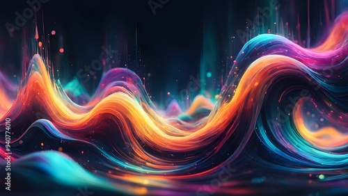 A colorful wave with a black background