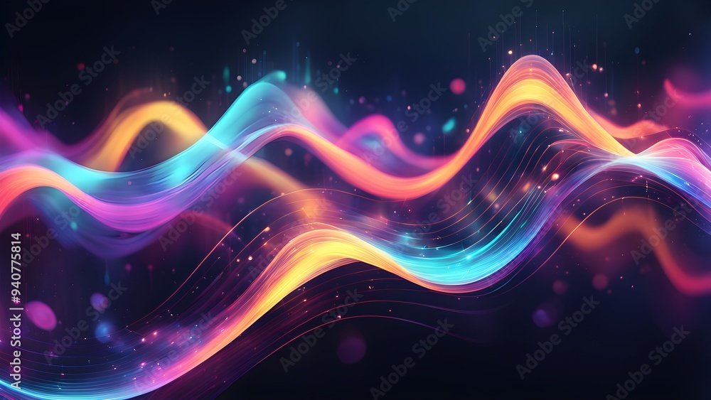 A colorful wave of light with a dark background A colorful wave of light with a dark background