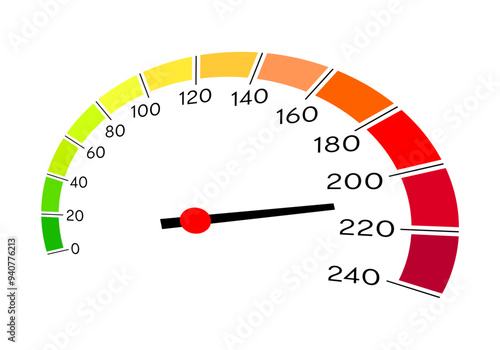 Speedometer with perspective view isolated on white background.