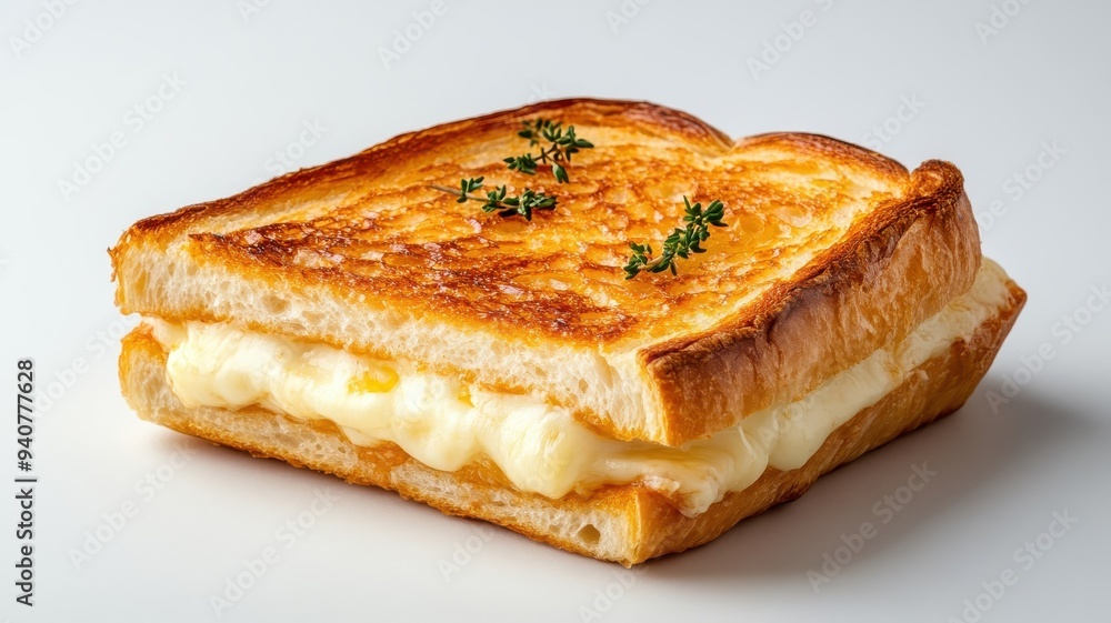 Croque-monsieur isolated on a clean white background, emphasizing its golden crust and gooey cheese. Croque-monsieur isolated on a clean white background, emphasizing its golden crust and gooey cheese.