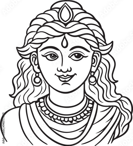 sharad purnima line art vector