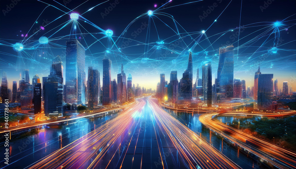 futuristic smart city with sleek skyscrapers, flying cars futuristic smart city with sleek skyscrapers, flying cars