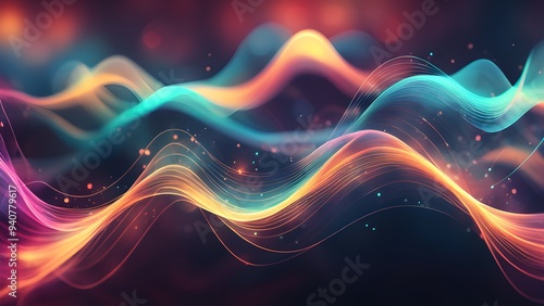 The image is a colorful wave with a blue and yellow line