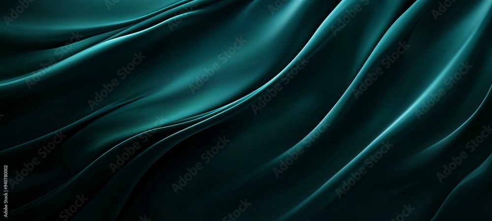 Obraz premium Luxurious Dark Teal Fabric Background with Flowing Silk-Like Waves for Elegant and Sophisticated Designs
