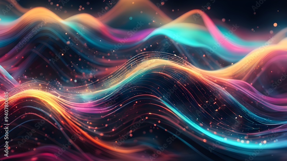 The image is a colorful wave with a lot of sparkles The image is a colorful wave with a lot of sparkles