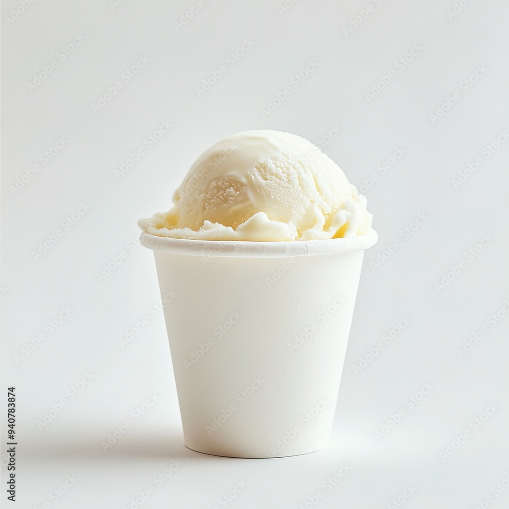 A scoop of ice cream in a white cup with a clean background A scoop of ice cream in a white cup with a clean background