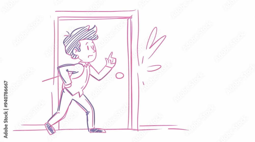 A cute character illustration doodle style of male office worker or businessman working, speaking, listening, pushing wall, Generative AI illustrations. A cute character illustration doodle style of male office worker or businessman working, speaking, listening, pushing wall, Generative AI illustrations.