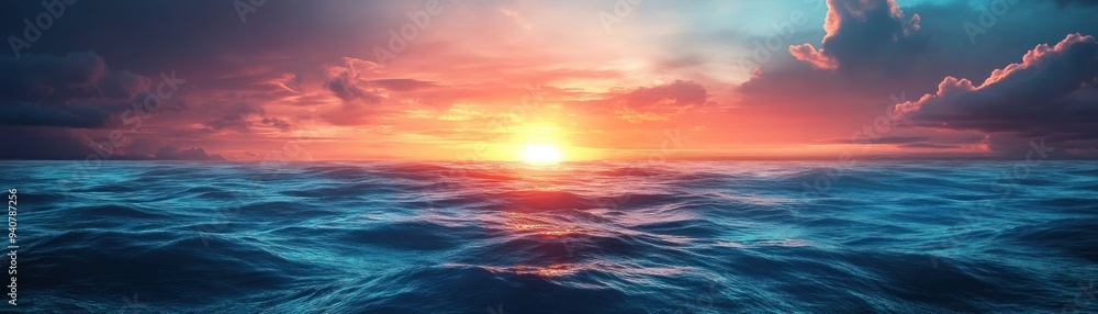 Futuristic ocean with glowing neon water, sunlight shimmering across the surface, detailed sky with digital clouds Futuristic ocean with glowing neon water, sunlight shimmering across the surface, detailed sky with digital clouds