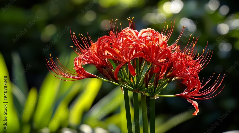 A red flower, in tight focus, atop a plant with distinguishable green leaves Background softly blurred A red flower, in tight focus, atop a plant with distinguishable green leaves Background softly blurred
