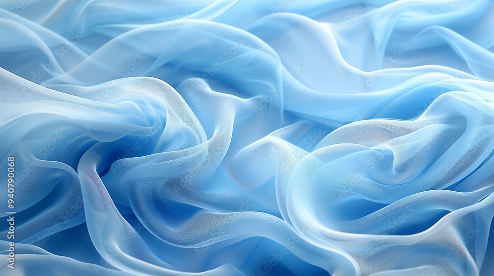 Fototapeta premium A close-up view of soft, flowing blue fabric with a delicate texture, creating a sense of movement and elegance.
