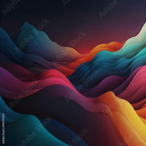 A colorful abstract design with flowing waves in a gradient spectrum, evoking movement and energy within a digital art piece.