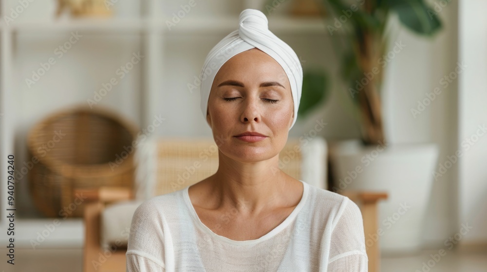 A woman with cancer finding solace and strength through a yoga practice in the comfort of her own home as she embarks on a journey of wellness healing and self care A woman with cancer finding solace and strength through a yoga practice in the comfort of her own home as she embarks on a journey of wellness healing and self care