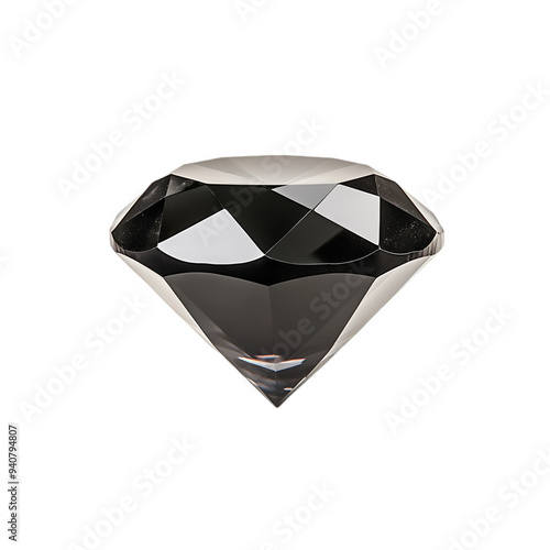 Deep black diamond with matte finish and dark reflections isolated on transparent background 