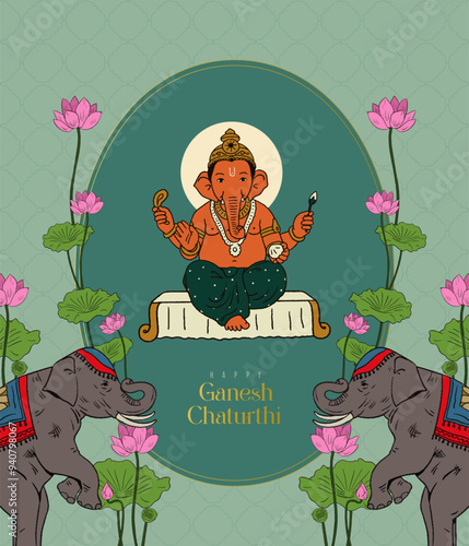 Ganesh Chaturthi Vector illustration for social media banner, Invitation card design layout, Festival Packaging design template  