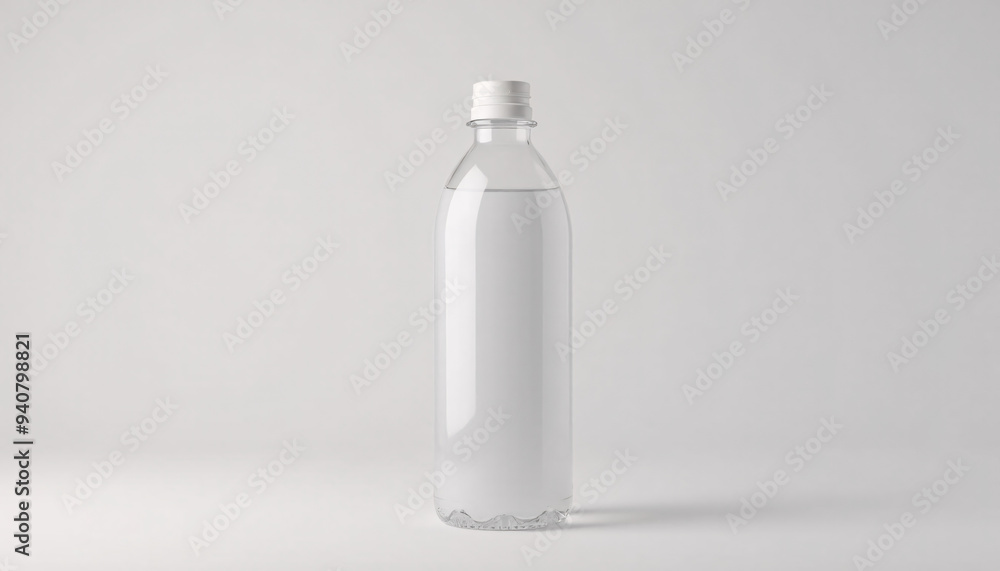 Mock up blank clear plastic water bottle with cap, standing on a neutral background Mock up blank clear plastic water bottle with cap, standing on a neutral background