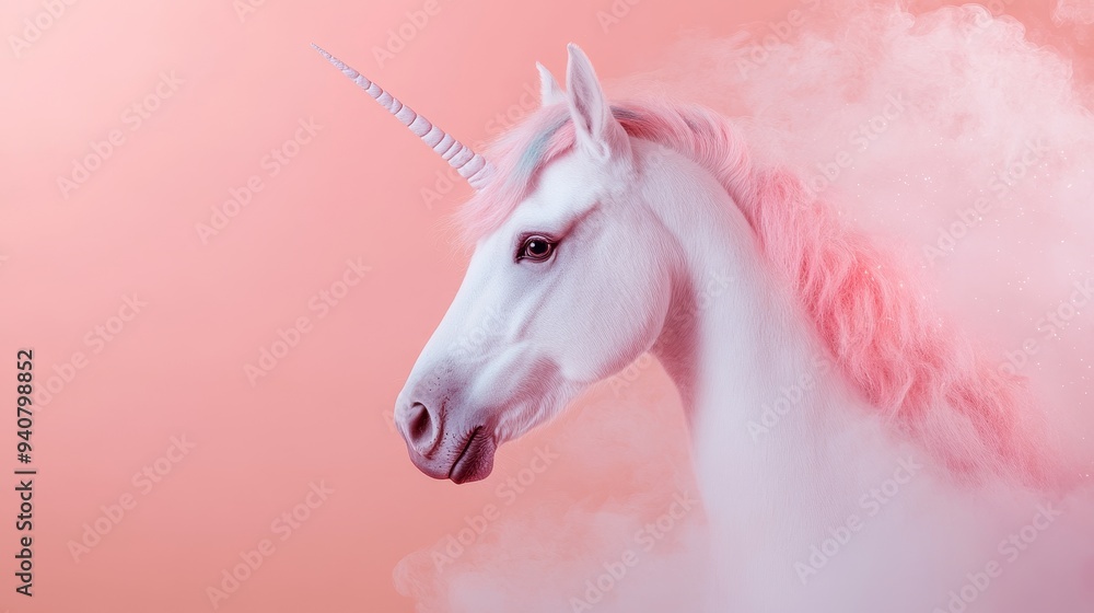 Whimsical double exposure of a unicorn with a vibrant rainbow mane, set against a starry, dreamlike backdrop Whimsical double exposure of a unicorn with a vibrant rainbow mane, set against a starry, dreamlike backdrop