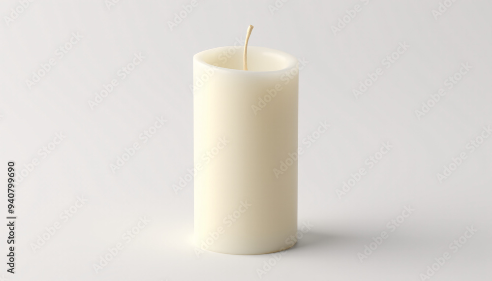 Mock up blank cylindrical candle with wick, isolated on a clean white background Mock up blank cylindrical candle with wick, isolated on a clean white background