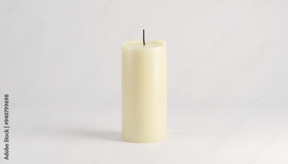 Mock up blank cylindrical candle with wick, isolated on a clean white background Mock up blank cylindrical candle with wick, isolated on a clean white background