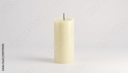 Mock up blank cylindrical candle with wick, isolated on a clean white background