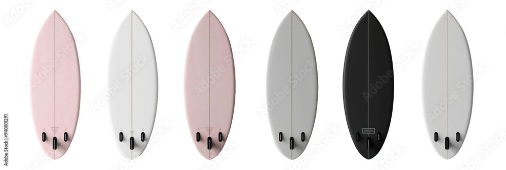 Six Surfboards in Various Colors. Six Surfboards in Various Colors.