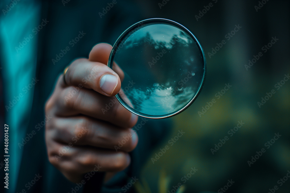 Hand Holding Magnifying Glass with Blurred Background Hand Holding Magnifying Glass with Blurred Background