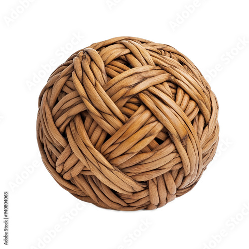 Large ball made of woven vines with natural texture isolated on transparent background 