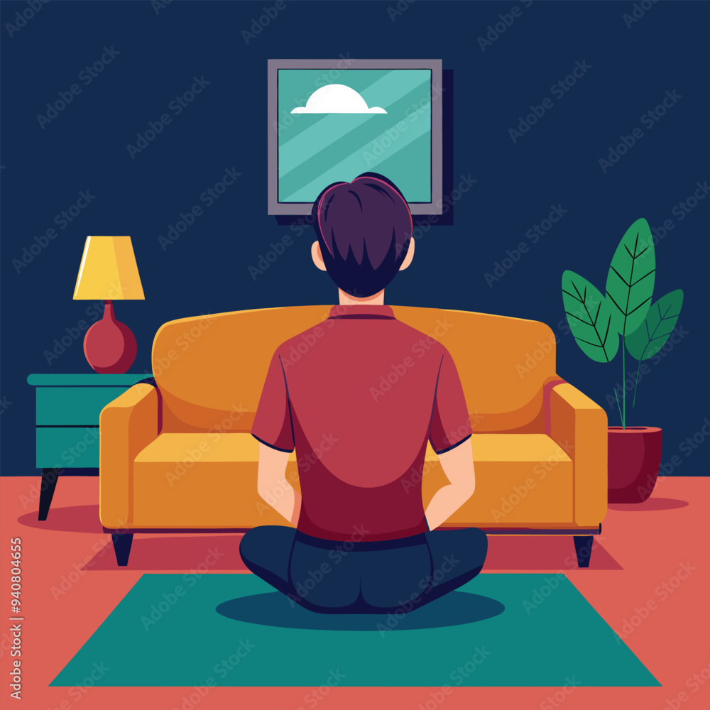 a man is sitting facing the sofa illustration a man is sitting facing the sofa illustration