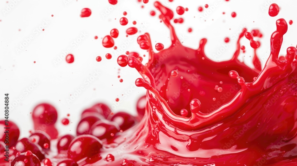 Vibrant and Luscious Splashes of Deep Cherry Juice against a Clean White Background Creating a Rich and Photographic Composition Vibrant and Luscious Splashes of Deep Cherry Juice against a Clean White Background Creating a Rich and Photographic Composition