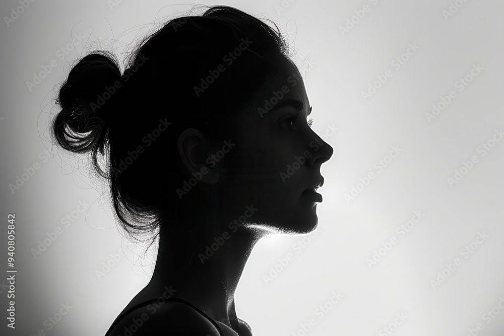 Silhouette Portrait. Young Woman Profile Smiling Beautifully in Studio Setting Silhouette Portrait. Young Woman Profile Smiling Beautifully in Studio Setting